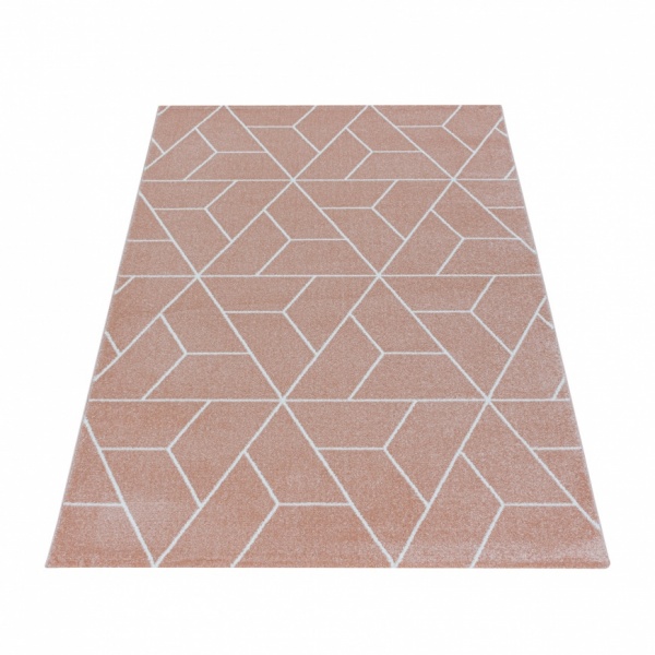 Designer Teppich Schlafzimmer Geometrische Linien Rosa